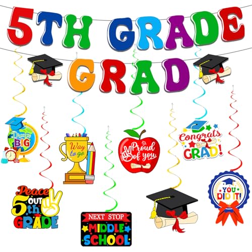 5th Grade Graduation Banner and Hanging Swirls Party Decorations
