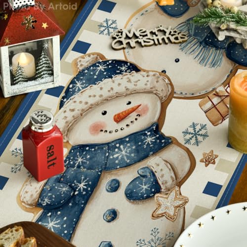 Snowman Gift Table Runner 13x90 Inch Winter Decor for Home & Party - Blue Variation
