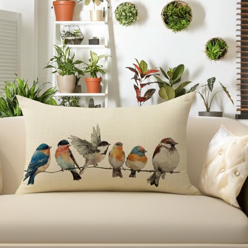 Farmhouse Birds Decorative Throw Pillow Cover - 12x20