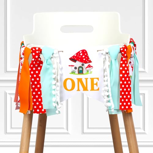 Red Mushroom 1st Birthday Highchair Banner - Fairy Theme Decor