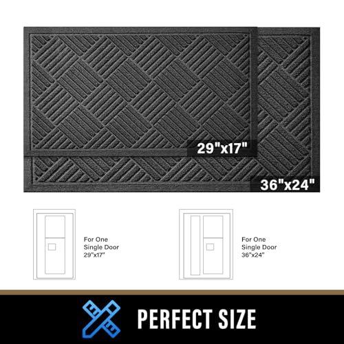 PLEASOR Grey 1.5' x 2.5' Indoor/Outdoor Front Door Mat, Dirt-Resistant Entry Rug