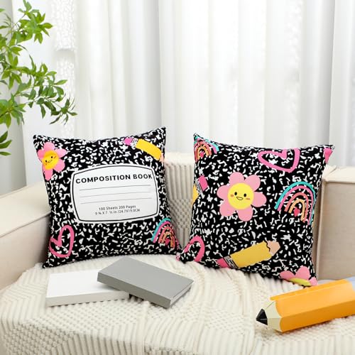 Back to School Notebook Throw Pillow Covers - Set of 2, 18" x 18"