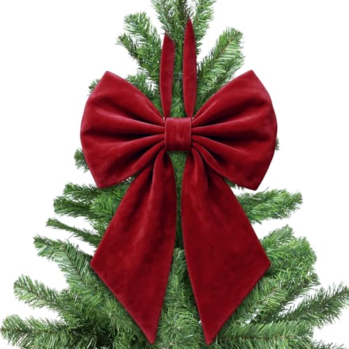 Dark Red Velvet Christmas Bow for Tree Topper 22 Inches - Janinka