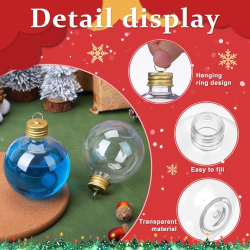 Golden1 Clear Fillable Christmas Ornaments - 10 Pack, Leakproof Plastic Xmas Drink Balls & Gift Containers