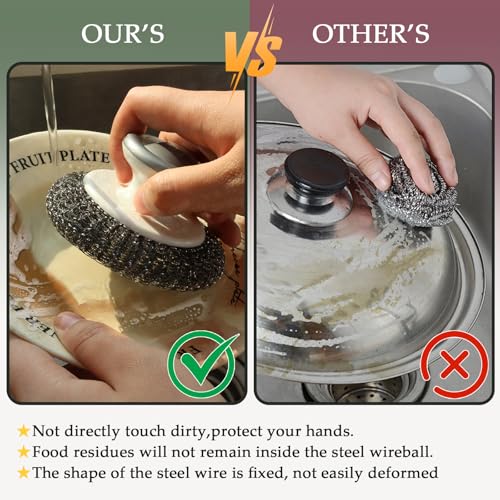KTOJOY 2 Pack Stainless Steel Wool Scrubbers - Heavy-Duty Kitchen & Bathroom Cleaning Pads
