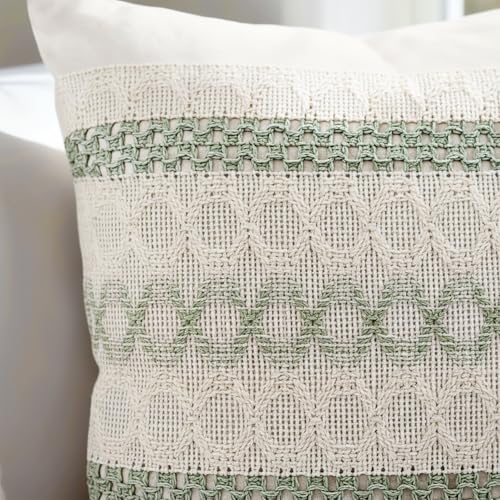 Hibate Sage Green Macrame Throw Pillow Covers 18x18 Inch, Set of 2 (Type B)