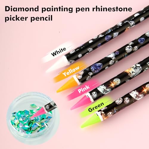 Telooco 4Pcs Rhinestone Picker Wax Pencil Set with Sharpener for Nail Art