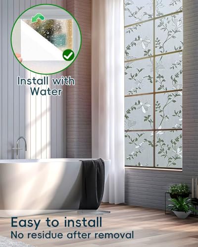 Frosted Glass Window Film - Elegant Flower Design, 17.5" x 78.74"