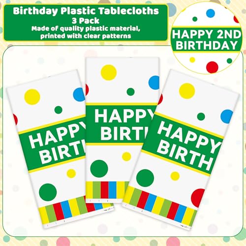 Happy 2nd Birthday Plastic Tablecloths - 3 Pack Disposable Table Covers