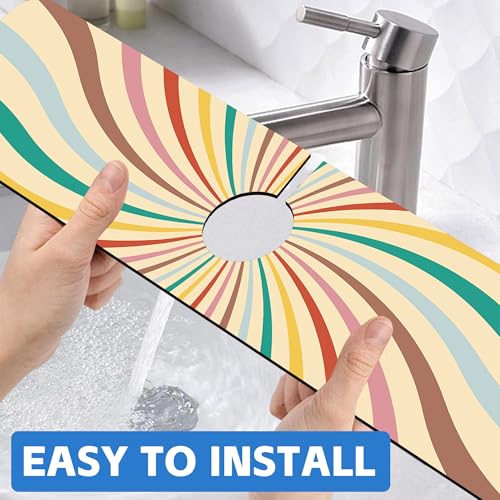 Absorbent Retro Swirl Kitchen Sink Splash Guard Mat 5.5" x 24"