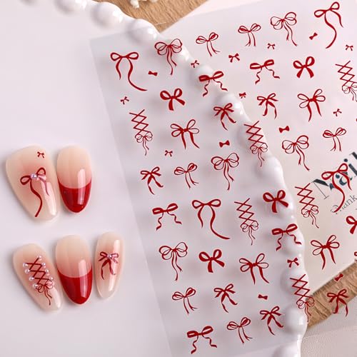 KAHSOSE Bow Nail Art Stickers 4Pcs Self-Adhesive Black White Red Gold