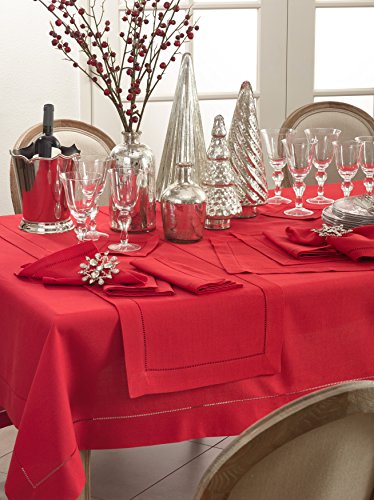 Red Classic Hemstitch Table Runner 16x90 - Elegant Textured Fabric for Dining & Entertaining