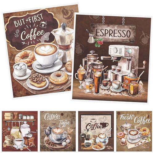 Reusable Swedish Dishcloths - Coffee Theme - 6 Pack Absorbent Cellulose