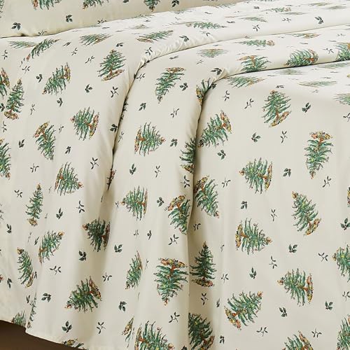 Spode - King Sheets, Cozy 4-Piece Set with Matching Pillowcases, Holiday Room Decor Christmas Tree Ivory, King