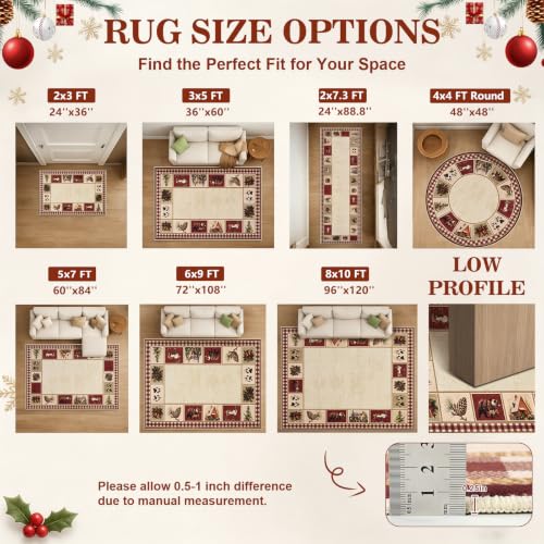 Red Christmas Rug 8x10 Area Rug for Living Room Cabin Decor - Holiday Seasonal