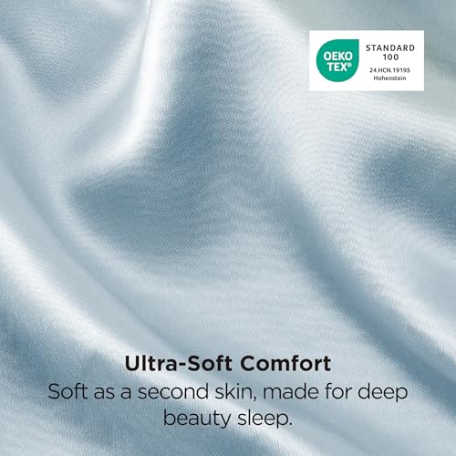 Bedsure Satin Pillowcases Queen Set of 2 - Silky Stone Blue Covers