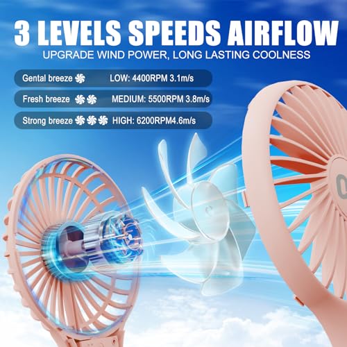 QQT Mini Handheld Fan - Pink USB Rechargeable with 3 Speeds