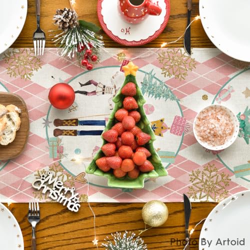 Christmas Nutcracker Table Runner 13x48 Inch Home Holiday Decor - Pink Variation