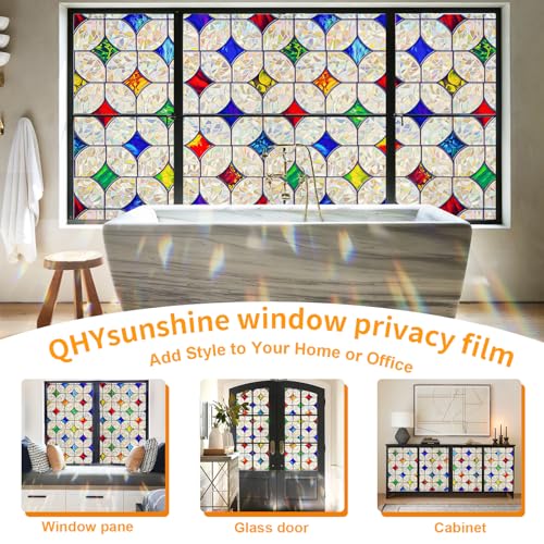 Rainbow Mosaic Stained Glass Window Film - 17.5 x 78.7 in Privacy Film