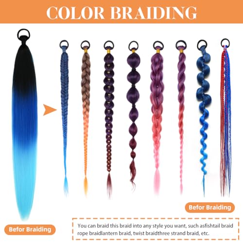 Rosmile 2 Pack 26 Inch Braid Ponytail Extension with Elastic Tie