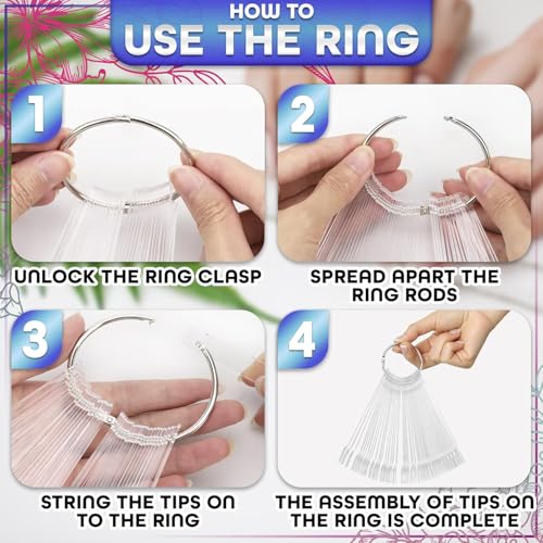 Novsix 50 Pcs Clear Nail Swatch Sticks with Metal Ring and Numbered Tips