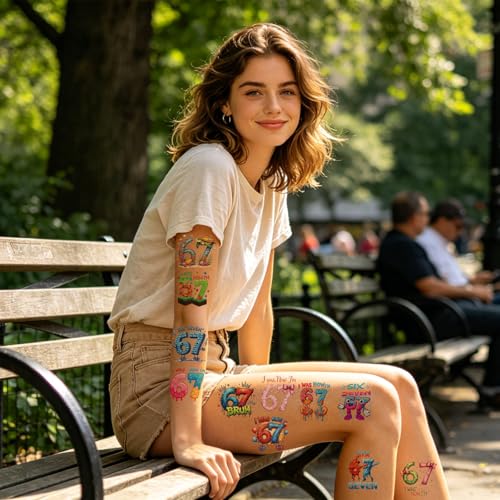 6 7 Meme Temporary Tattoos - 6 Sheets Funny Six Seven Birthday Party Favors