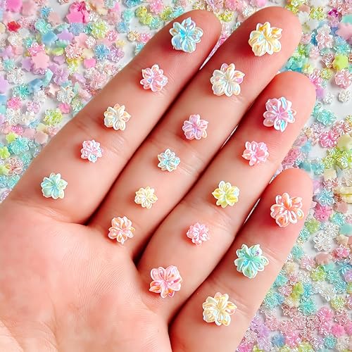 CnSybaris 300 Pcs 3D Flower Nail Charms Colorful Hibiscus Floral Gems