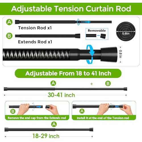 HAOYUNTE 18-41 Inch Adjustable Spring Tension Curtain Rod, Black