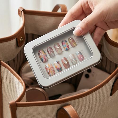 ZJO 8-Piece Press on Nail Storage Box Set with Adhesive Tapes