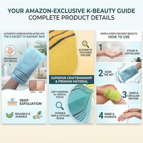 Olivia Tree Exfoliating Mitts - 6 Pack Korean Spa Body Scrubbers