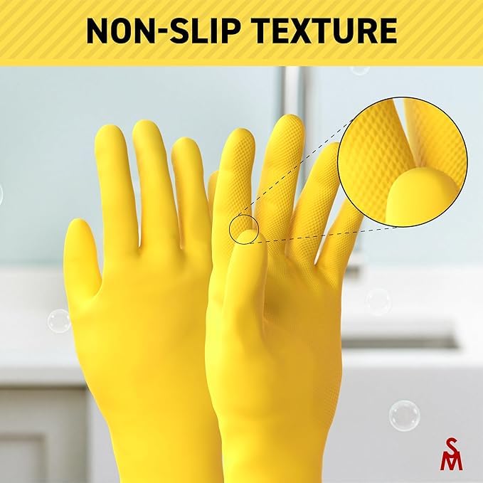 SteadMax Large Reusable Rubber Cleaning Gloves - 3 Pairs, Non-Slip