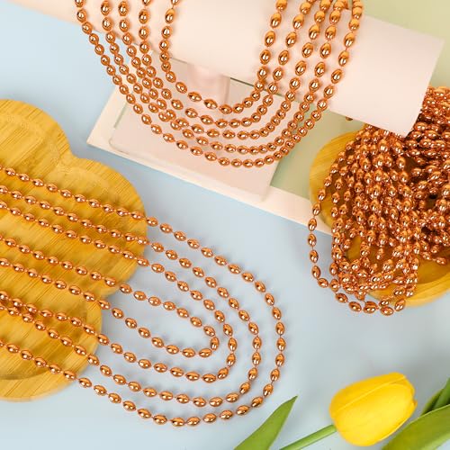 EOBOH 12PCS Oval Orange Beaded Necklace 32 Inch Metallic Beads for Mardi Gras Halloween Party Favors