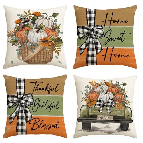 18" x 18" AVOIN Fall Pumpkin Truck Throw Pillow Covers - Set of 4