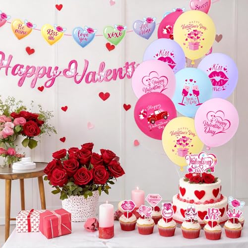 Valentine's Day Decorations Kit - Banners, Balloons & Cupcake Toppers