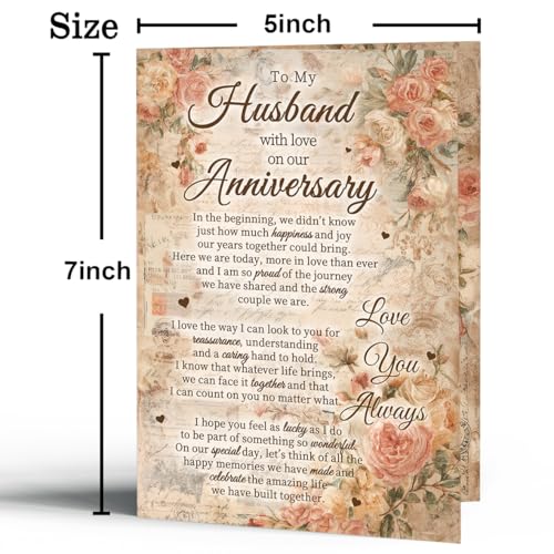 Romantic Anniversary Card for Husband - Vintage Floral Design