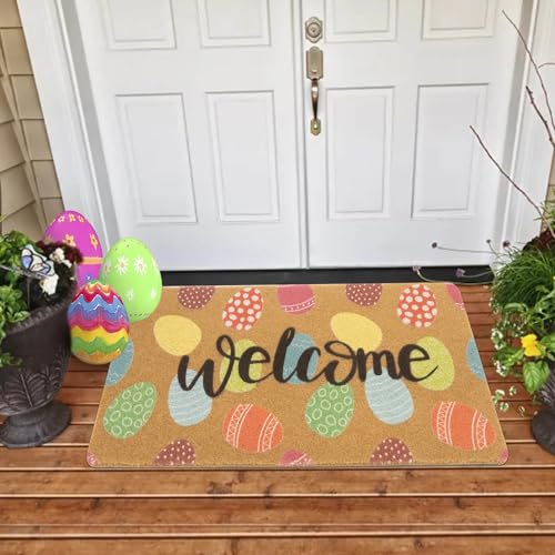 Easter Welcome Doormat - Colorful Easter Eggs 17x29 Inch