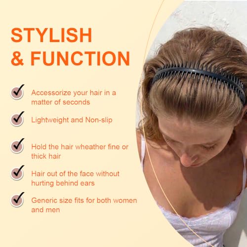 AHONEY Non-Slip Comb Headbands with Teeth - 3 Pack Zig Zag Hairbands