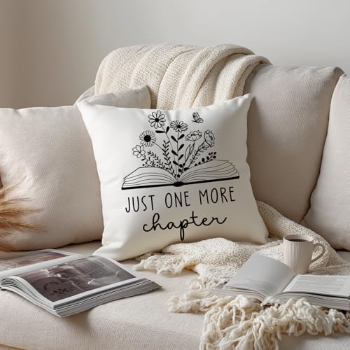 Just One More Chapter Book Lovers Throw Pillow Cover 18x18