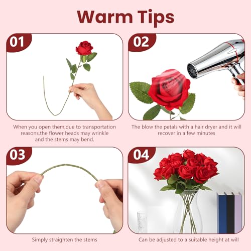 12PCS Red Silk Roses Bouquet - Realistic Artificial Flowers