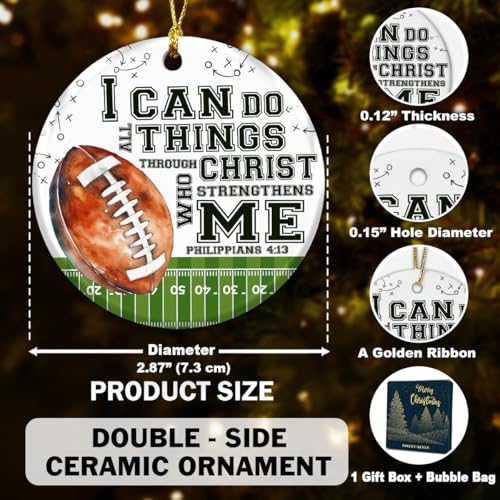 Football Christian Ornament with Bible Verse Philippians 4:13 - Religious Holiday Decor