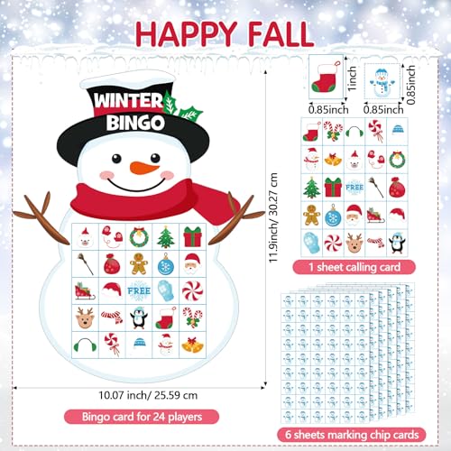 Christmas Bingo Game Set with Snowman Theme for 24 Players - Holiday Party Supplies