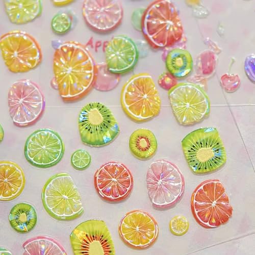 IDDFEVE 5D Embossed Fruit Nail Stickers - Citrus Lemon Orange Kiwi Design