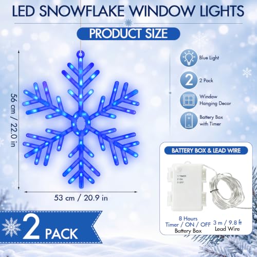 LED Snowflake Lights 2 Pack 22 Inch Christmas Window Decor Blue