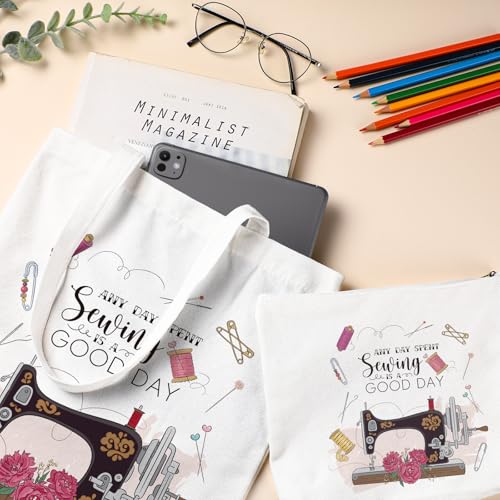 VeloKomo Mult Sewing Gifts Tote Bag Set - 2 Pcs Canvas Organizer for Quilting & Crafting