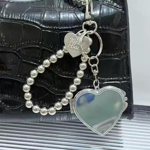 Heart-Shaped Metal Keychain with Portable Folding Mirror
