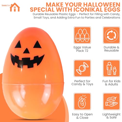 72-Pack Halloween Eggs - Durable Plastic Treat Containers