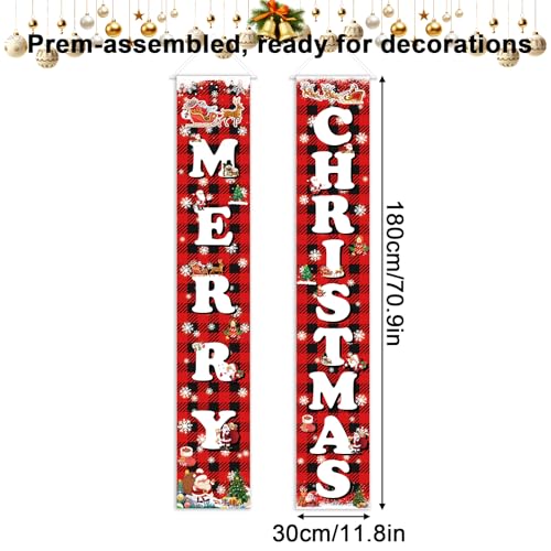 Outdoor Christmas Yard Sign Set with Buffalo Plaid Door Banner - Red