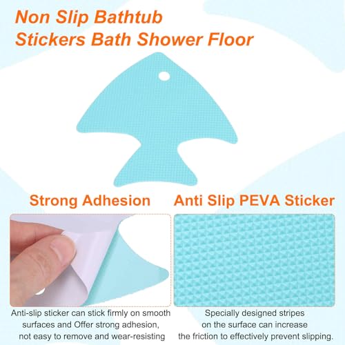 HARFINGTON 12pcs Blue Fish Bathtub Stickers - Non-Slip PEVA Shower Treads