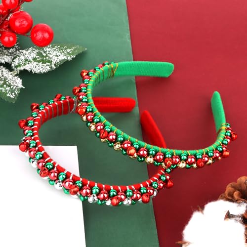 BAHABY 2 Pack Christmas Jingle Bell Headbands Red Green Silver