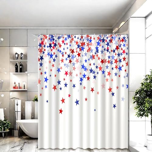 Patriotic 4th of July Shower Curtain 72x72 Inch - Red, White & Blue Stars